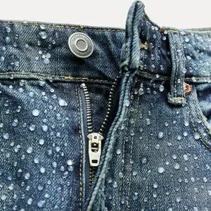 Zara | Jeans | Zara Ss24 Straight Cut Mid Rise Rhinestone